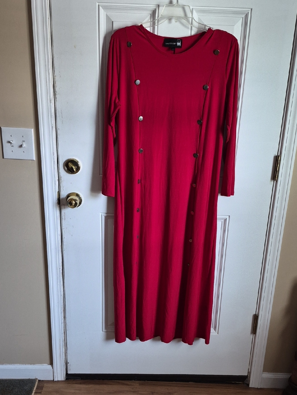 Antthony Long Red Maxi Dress with Button Detail